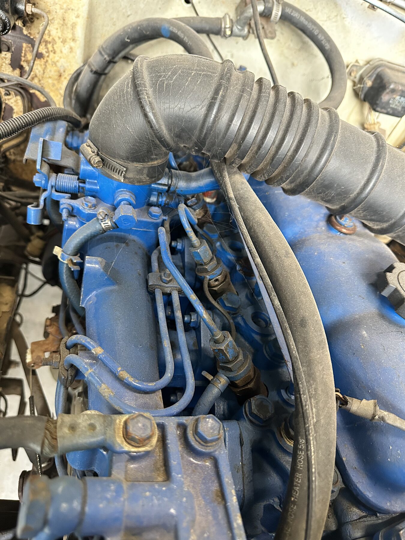 Close-up of the rebuilt blue 2H diesel